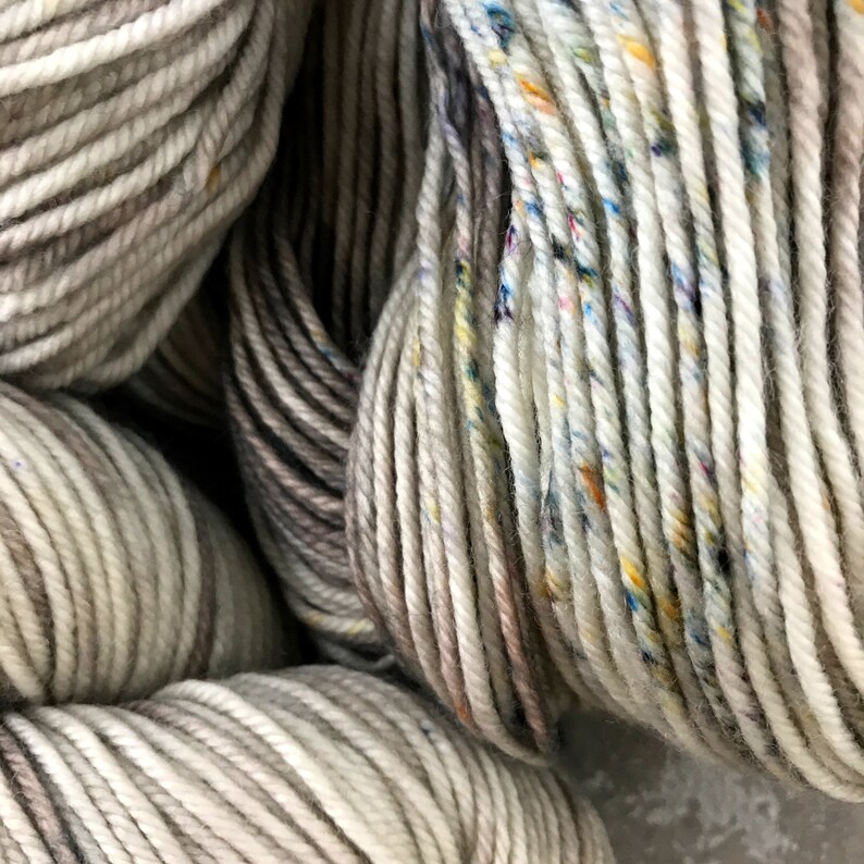 I Hate Birthdays! Grey with rainbow speckles Speckled dk weight yarn for knitting and crochet Dye Lot 007 FREE US SHIPPING
