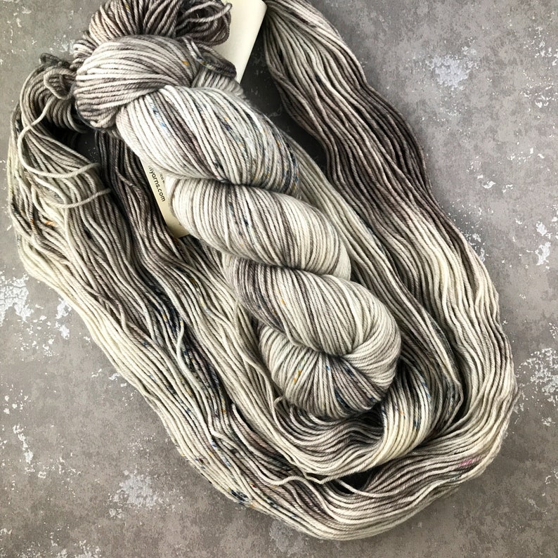 I Hate Birthdays! Grey with rainbow speckles Speckled dk weight yarn for knitting and crochet Dye Lot 007 FREE US SHIPPING