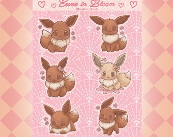 Eevee in Bloom – Sakura Eevee Vinyl Sticker Sheet | Moonfizzoracle