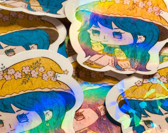 Elowyn Fernwhisper || Holographic Witch Vinyl Sticker – PNW Cottage Witch