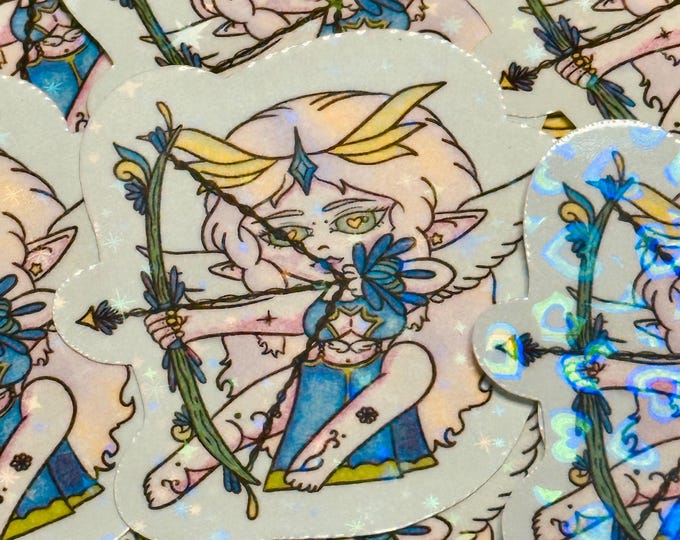 Zaphyra Everdawn || Celestial Elf Archer Holographic Vinyl Sticker