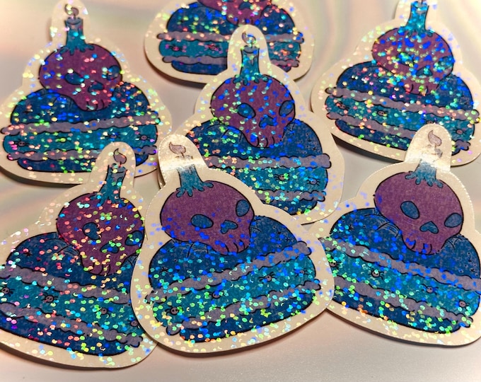 Skull Candle Macaron Sticker: Pastel Goth Holographic Vinyl Decal
