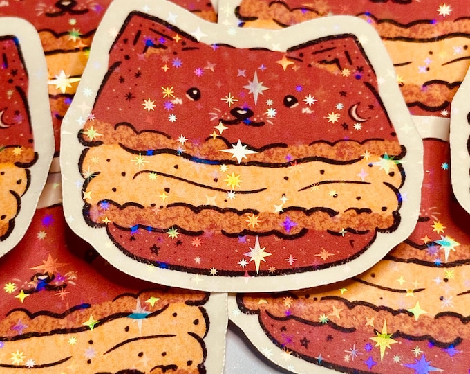Moonpaw Meringue || Cat Macaron Holographic Sticker