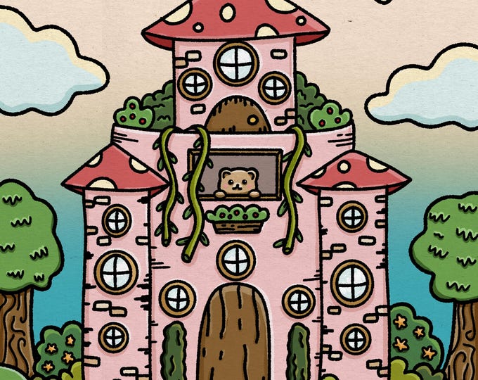 Whimsical Mushroom Castle Coloring Page | Kawaii Fantasy Printable Art | Cute Fairytale House Digital Download