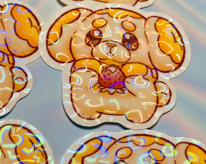 Strawberry Fidough Sticker | Kawaii Pokémon Inspired Dog Vinyl | Cute Pastel Puppy Waterproof Sticker