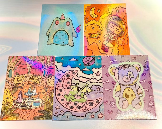 Kawaii Gothic Mini Art Prints: Collectible Fantasy Artwork