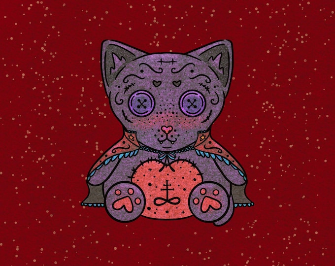 Morglow the Vampire Cat Familiar || Holographic Vinyl Cat Plush Sticker