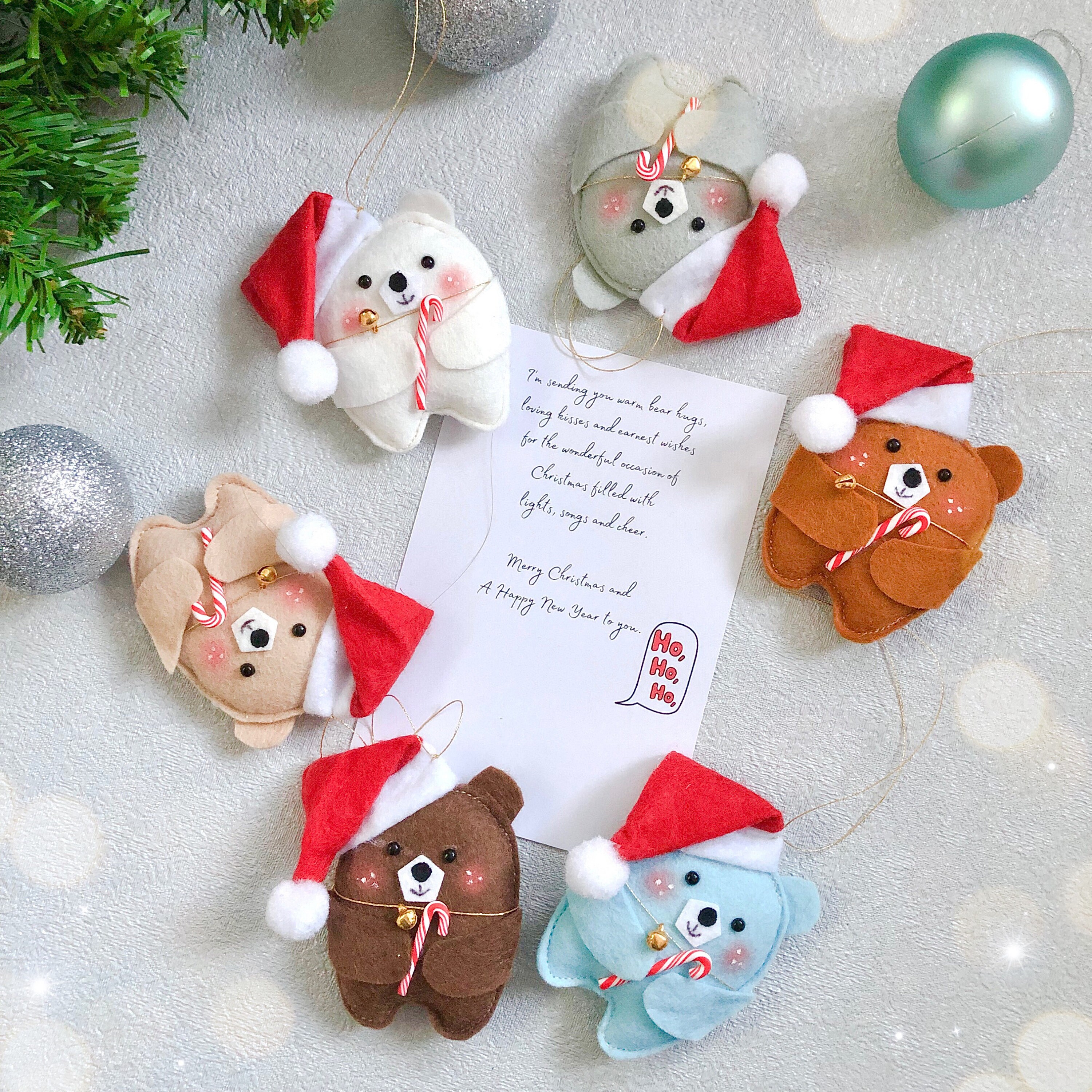 Ornement d'ours en Feutre de Noël - Ornement Polaire Ours /Décoration d'arbre Feutre