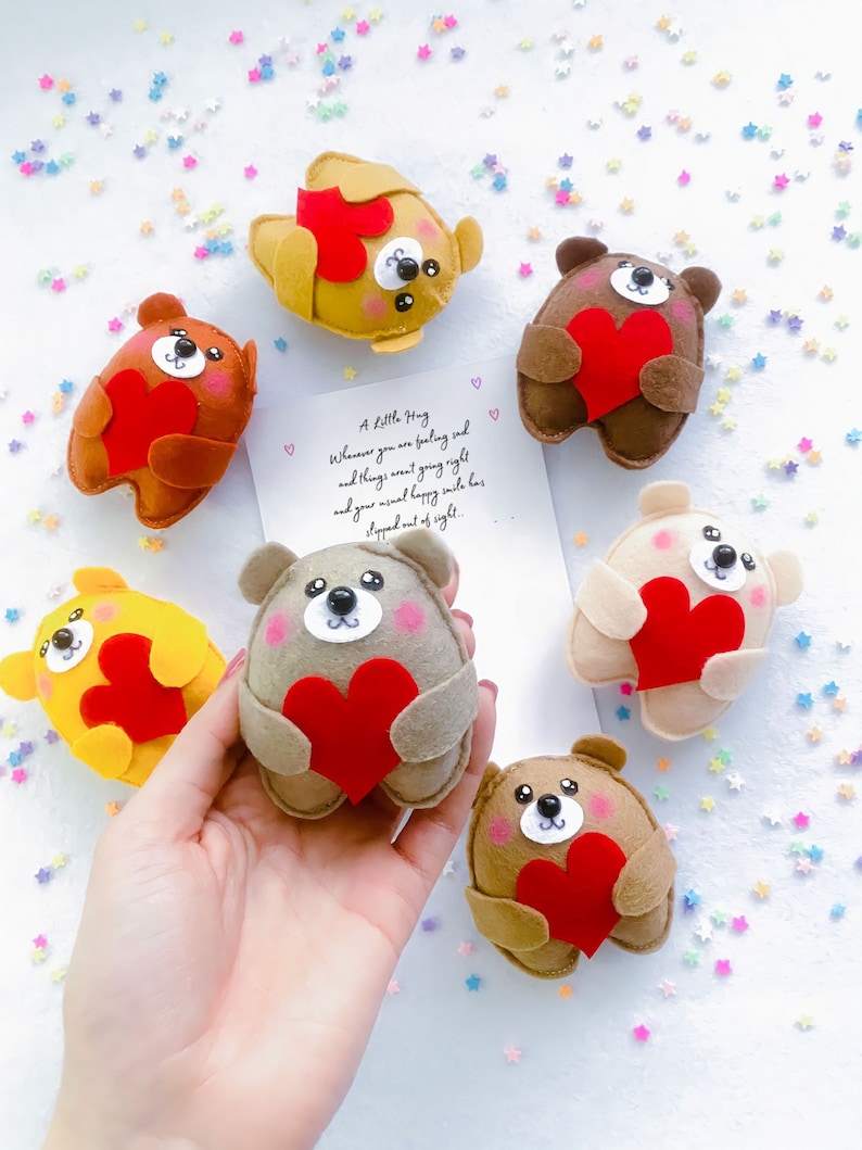 Send A Bear Hug To Friend & Family Felt Bear Pocket Hug Postal Gift Social Distance Hug You are not Alone Encouragement Gift image 5