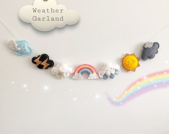 Felt Weather Garland - Felt Weather Decoration - Felt Rainbow - Felt Clouds