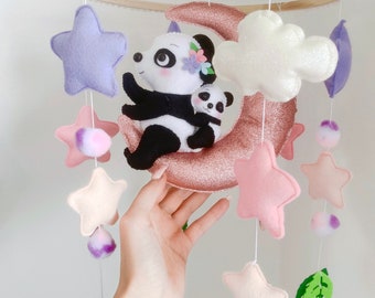 Panda Nursery Baby Mobile - Panda Baby Mobile - Pink Baby Mobile - Cute Baby Mobile
