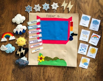 Felt Montessori Weather Chart Calendar, Preschool Toy Toddler, Homeschooling Toddler Activities