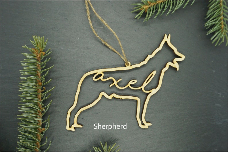 Custom Dog Ornament, airdale, golden retriever, shepherd, rottweiler, labradoodle, husky, poodle, dog ornament, personalized dog ornament Shepherd