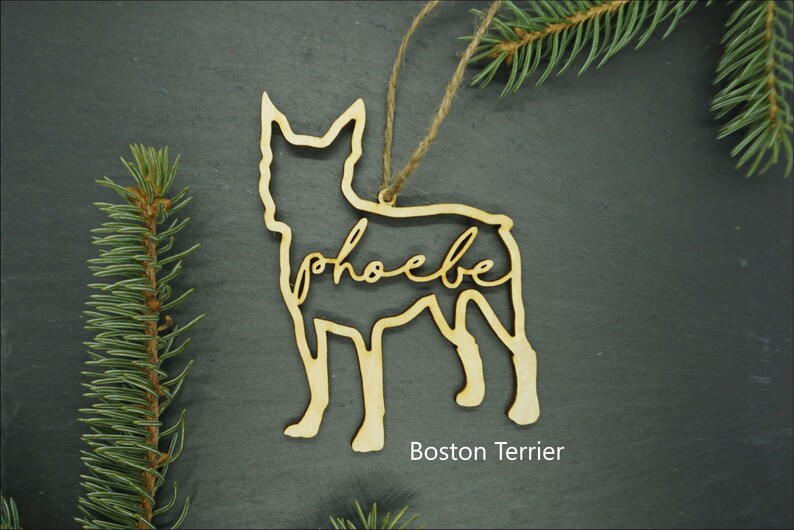 Custom Dog Ornament, airdale, golden retriever, shepherd, rottweiler, labradoodle, husky, poodle, dog ornament, personalized dog ornament Boston Terrier