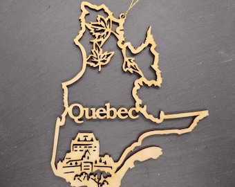 Celebrate Canada Christmas Ornament Series: Quebec wooden Christmas ornament, wood hanging ornament, wood laser cut design tree decor xmas