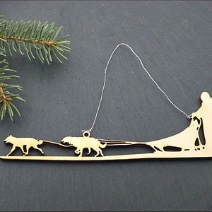 Dog Sled Christmas Ornament, wooden Christmas ornament, wood hanging ornament, wood laser cut design tree decor xmas