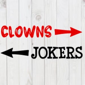 Payasos a la izquierda, Jokers a la derecha, divertido archivo SVG, pdf, png, dxf, descarga digital, archivo de corte cricut