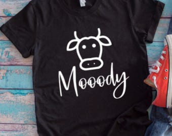 Mooody, Moody Cow, Black Unisex Short Sleeve T-shirt with FREE SHIPPING