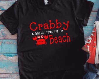 Crabby, Please Return to Beach, Black Unisex Short Sleeve T-shirt .
