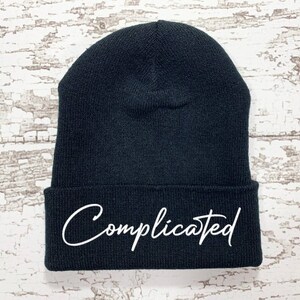 Complicated, Funny, Black Beanie Winter Cuffed Hat with Free Shipping