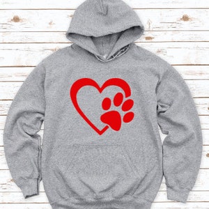 Dog Paw Heart Gray Unisex Hoodie Sweatshirt with FREE SHIPPING