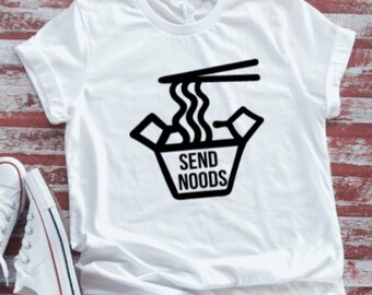 Send Noods, Unisex  White Short Sleeve T-shirt with FREE SHIPPING