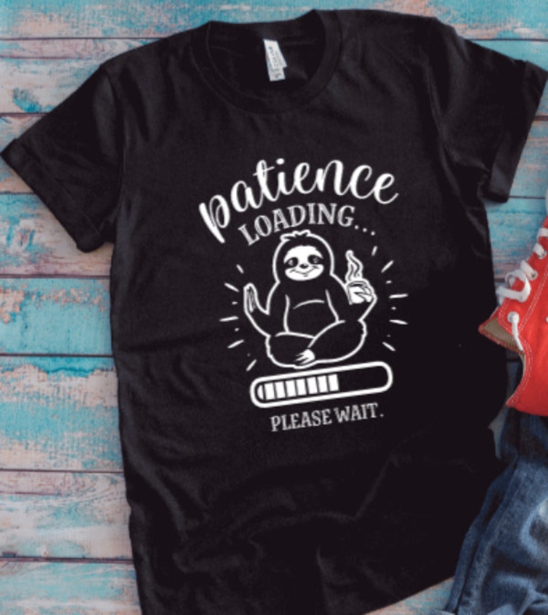 Patience Loading, Please Wait, Sloth, Black Unisex Short Sleeve T-shirt ...