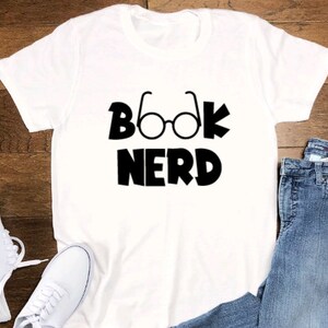 Book Nerd, Unisex White Short Sleeve T-shirt with FREE SHIPPING