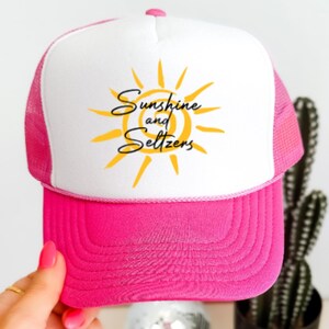 Sunshine and Seltzers, Pink Trucker Hat for Women, Otto Trucker Cap, Trendy Trucker Hats, Mom Trucker with Free Shipping