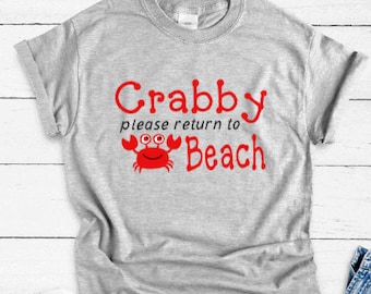 Crabby, Please Return to Beach, Gray Unisex Short Sleeve T-shirt / FREE SHIPPING