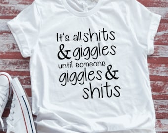 "It's All Shits And Giggles" Funny Men's T-Shirt – Cotton, Black, Crew Neck, Short Sleeve, Never Worn With Tags