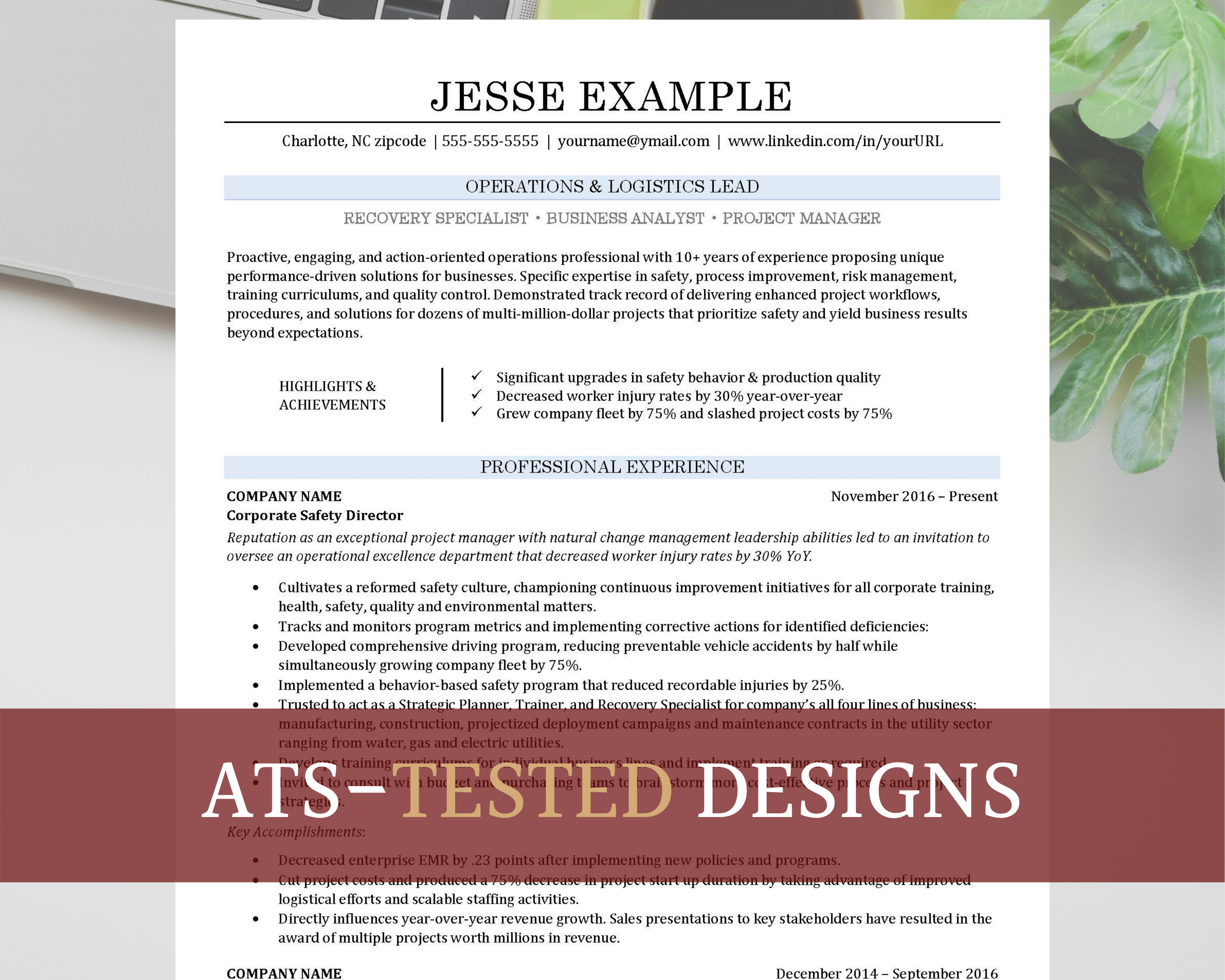 Clean ATS Professional Resume Template for Word Download | Minimalist ...