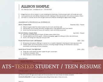 ATS Resume Template for Students | Google Docs |  Modern Resume Template For Teens, College, High School Students