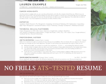 ATS Resume Template for Word |  Minimal Resume Template + Cover Letter for Word | Simple, Editable, Basic, Black & White Resume