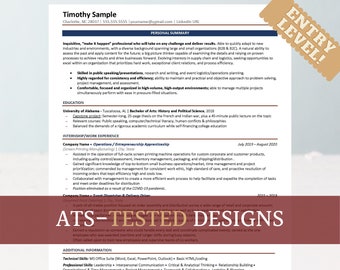 Entry Level ATS Professional Resume Template for Word |  Modern Resume Template + Cover Letter + References for Recent Graduate Word "#16"