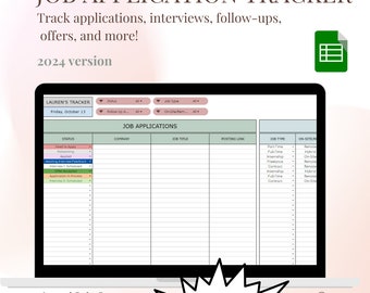 Job Application Tracker | Google Sheets Template for 2024 |  Job Application Tracker Template | Job Search Planner, Interview Tracker