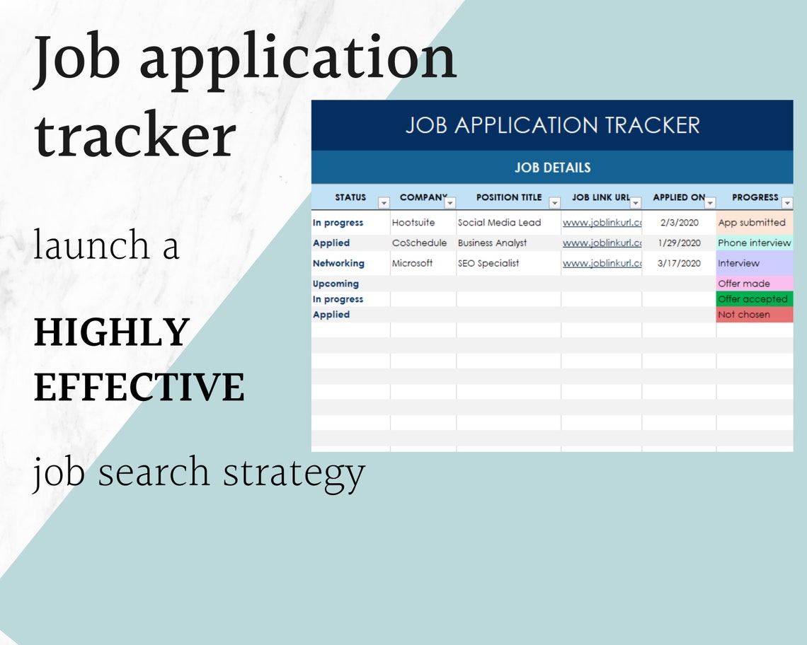 Job Application Tracker Excel Spreadsheet Job Search Planner Etsy
