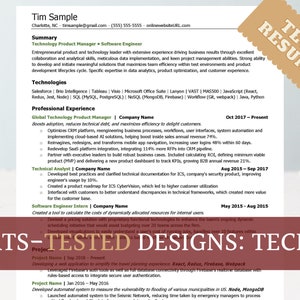 IT & Tech ATS Professional Resume Template for Word |  Modern Technology Resume Template + Creative Cover Letter for Word &quot;14&quot;