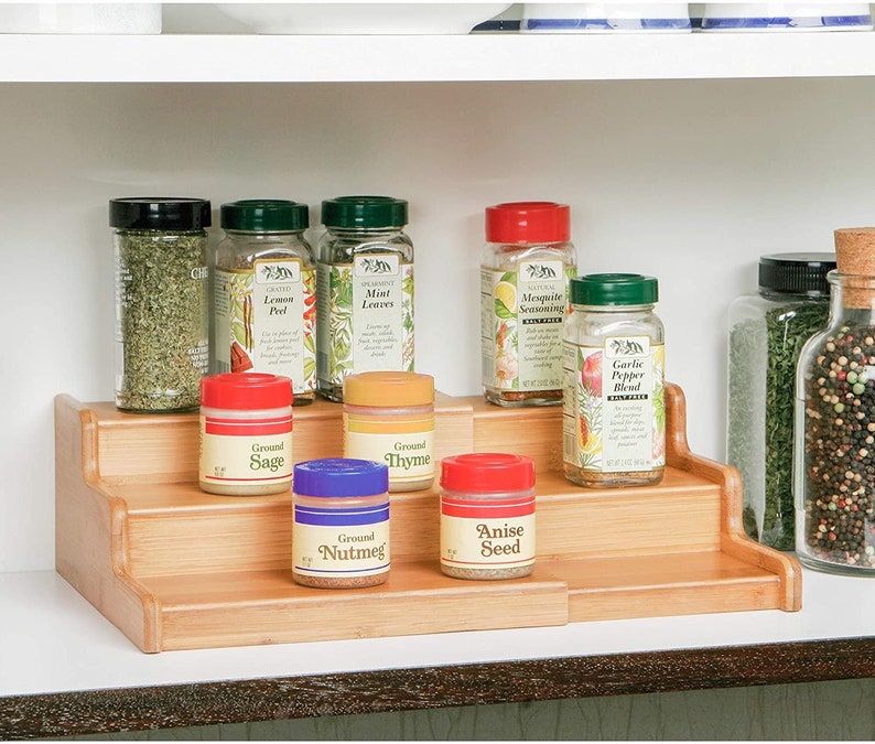3Tier Bamboo Spice Rack Expandable Step Shelf Etsy