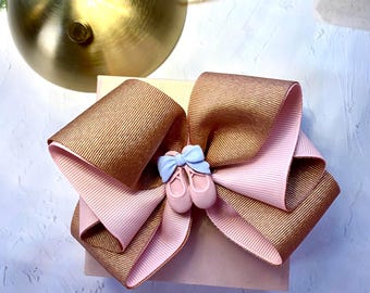 Handmade Pink Ballerina Ribbon Hair Bow Clip – 12cm Statement Accessory