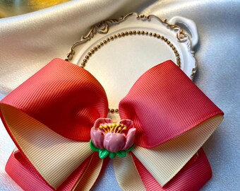 Handmade Floral Ribbon Hair Bow Clip – Folded Design Statement Accessory (12cm)