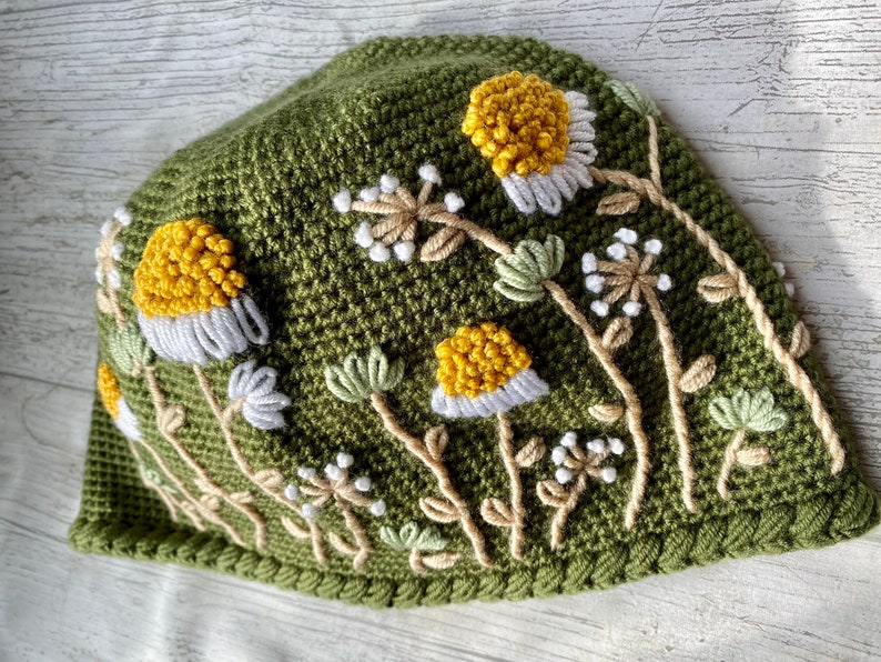 Daisy Crochet Army Green Hat, Knitted Flower Hat, Winter Fashion, Ear Warmer, Crochet Hat, Christmas Gift, Gift to Her image 6