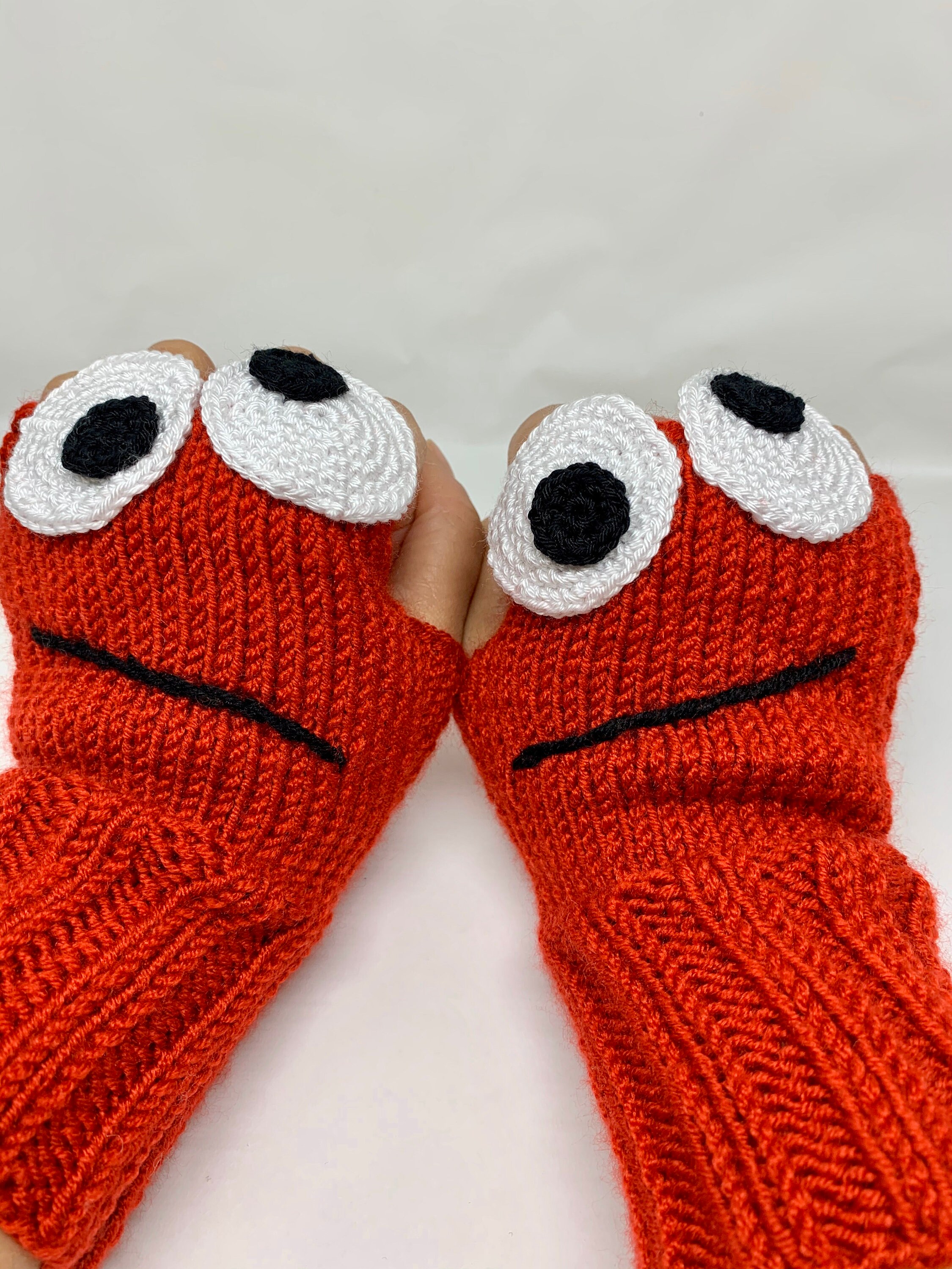 Crochet Red Cartoon Knitted Fingerless Gloves Arm - Etsy UK