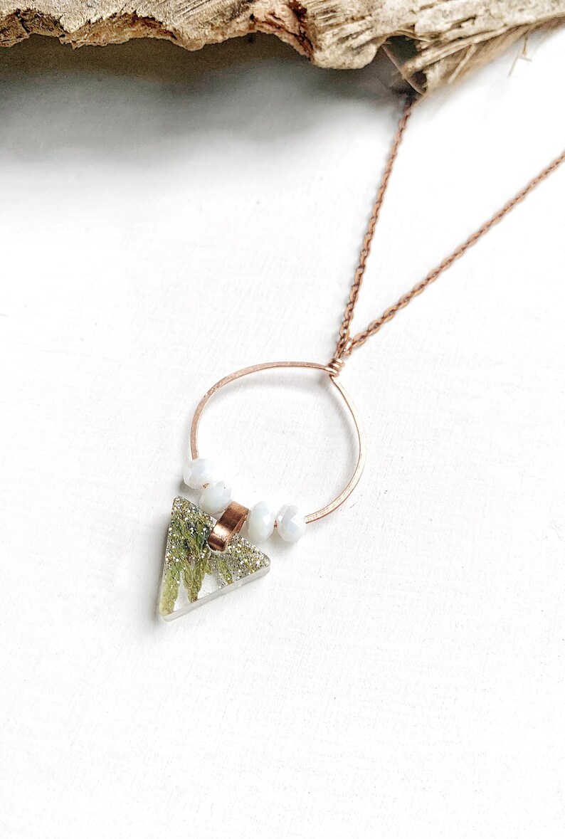 Nature Jewelry Handmade In Epoxy Florida Nature Resin Gifts for her Montana Spruce Copper Hammered Necklace