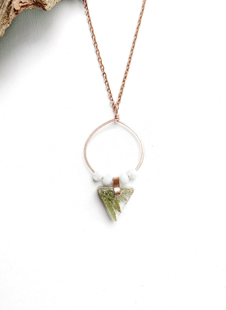 Nature Jewelry Handmade In Epoxy Florida Nature Resin Gifts for her Montana Spruce Copper Hammered Necklace