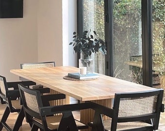 Bespoke scandi style solid wood rectangular dining table with ribbed pillar bases handmade in the UK. The Spinningfields