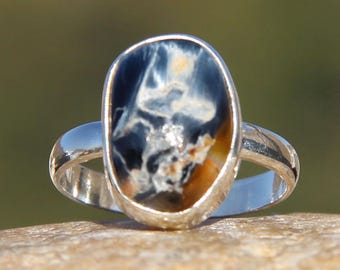 Pietersite Sterling Silver Statement Ring: Stormy Sky Crystal Jewelry