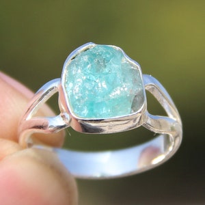 Raw Aquamarine Sterling Silver Ring - March Birthstone