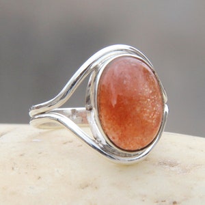 Handmade Orange Sunstone Ring: 925 Sterling Silver Statement Jewelry