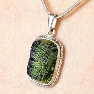 Handmade Sterling Silver Moldavite Pendant: Czech Green Tektite